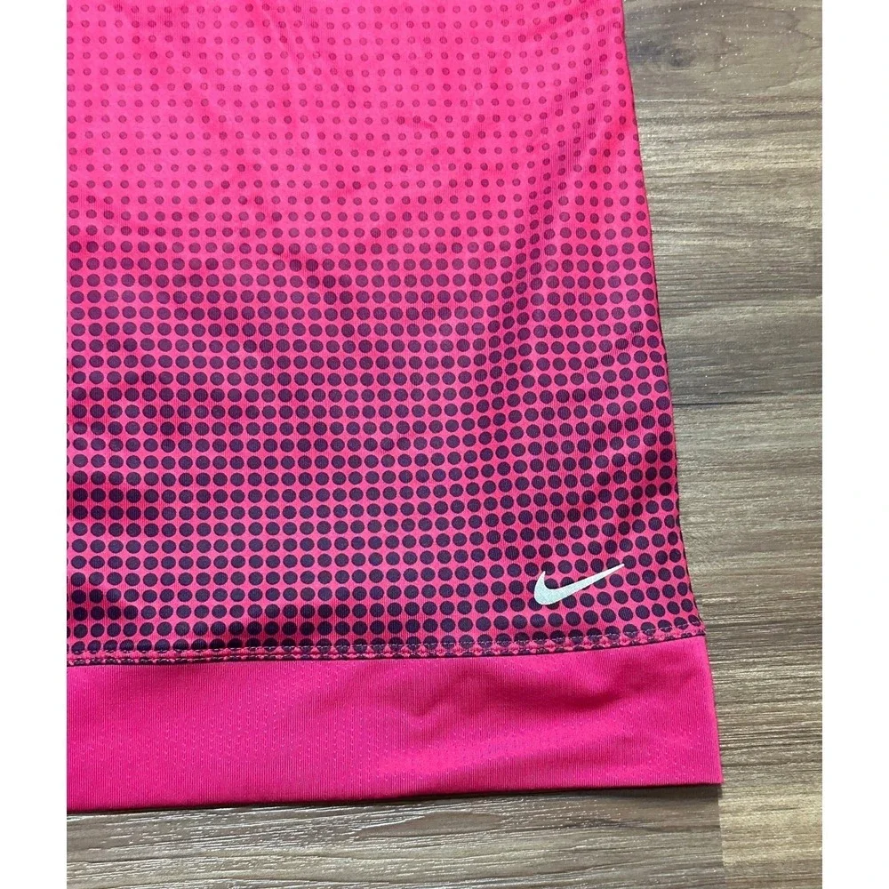 Nike Golf Tour Performance Women Pink Dot Print Snap Polo Mock Neck Shirt Sz XL